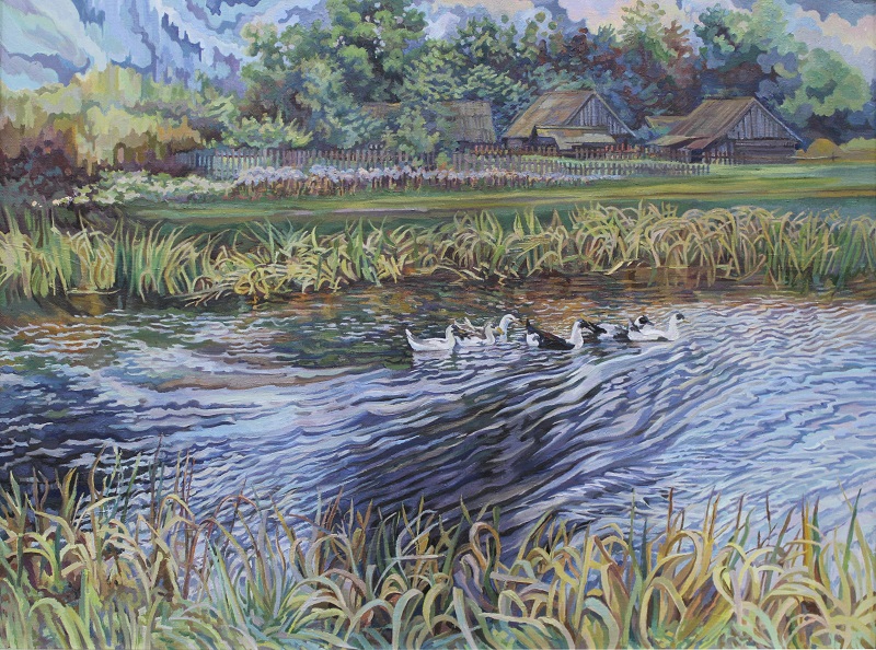 A Steading in Polesie by Yanina Klimkovich, oil on canvas, 60x80cm