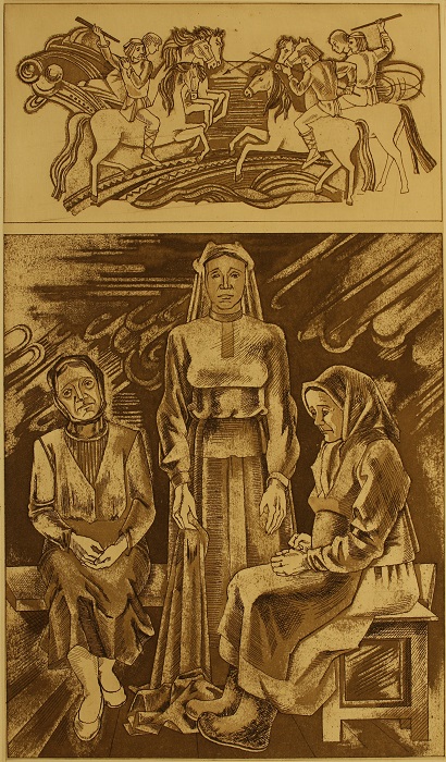 Illustration for book Songs of Seven Villages by Yanina Klimkovich, etching, 29x17cm