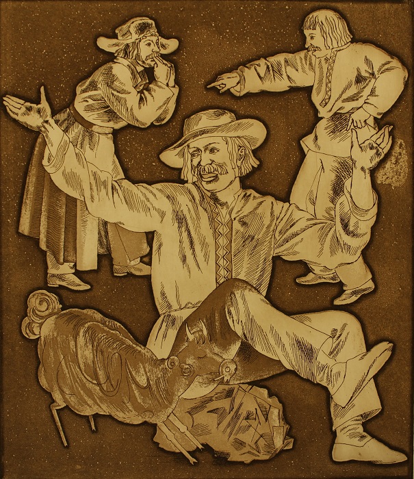 Illustration for book Songs of Seven Villages by Yanina Klimkovich, etching, 19.5x17cm