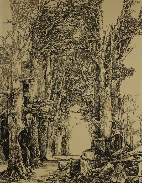 Old Tract in Rakov by Yanina Klimkovich, pen and ink, 55x42cm