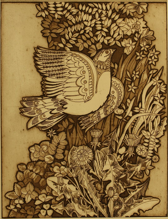 Illustration for book Songs of Seven Villages by Yanina Klimkovich, etching, 19.5x17cm