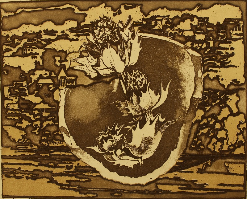 Sow-thistle Flower by Yanina Klimkovich, etching, 17.2x21.5cm