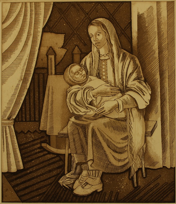 Illustration for book Songs of Seven Villages by Yanina Klimkovich, etching, 19.5x17cm