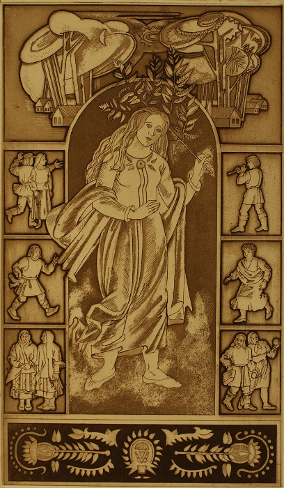 Illustration for book Songs of Seven Villages by Yanina Klimkovich, etching, 29x17cm