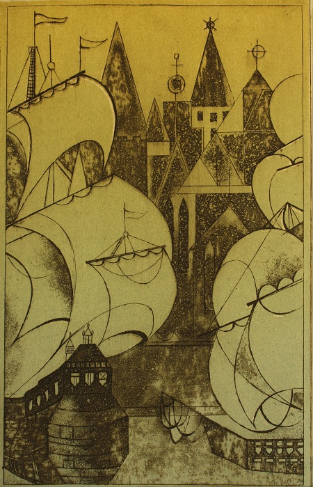 Illustration for the A. Green's Book Scarlet Sails by Yanina Klimkovich, etching, 20x13cm
